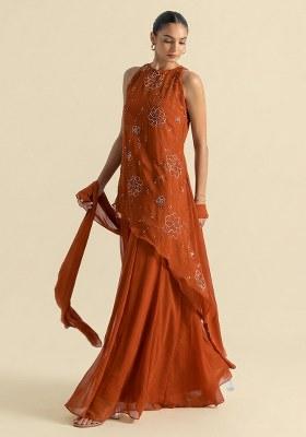 Rust Handwork Goergette Sharara Set