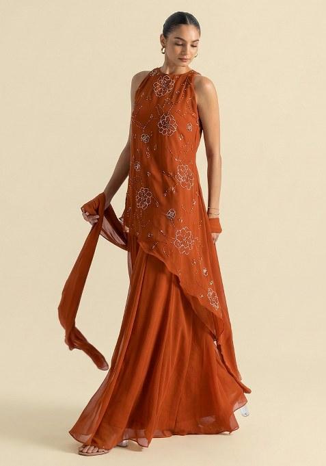 Rust Handwork Goergette Sharara Set