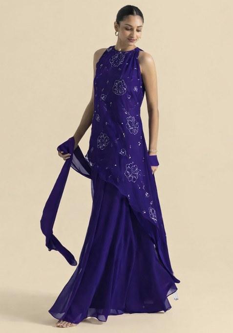 Royal Purple Handwork Goergette Sharara Set