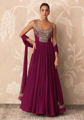 Purple Handwork Goergette Anarkali With Dupatta
