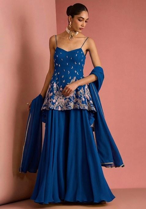 Teal Blue Handwork Goergette Sharara Set