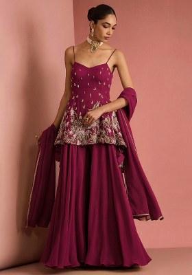 Wine Handwork Goergette Sharara Set