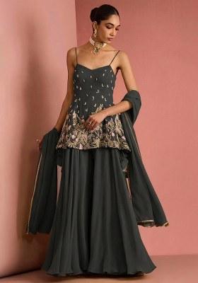 Grey Handwork Goergette Sharara Set