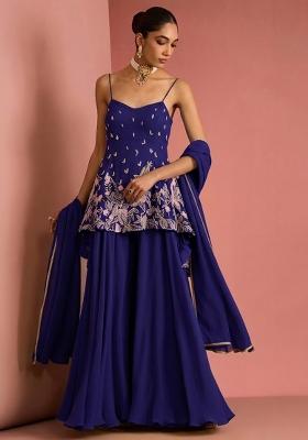 Royal Purple Handwork Goergette Sharara Set