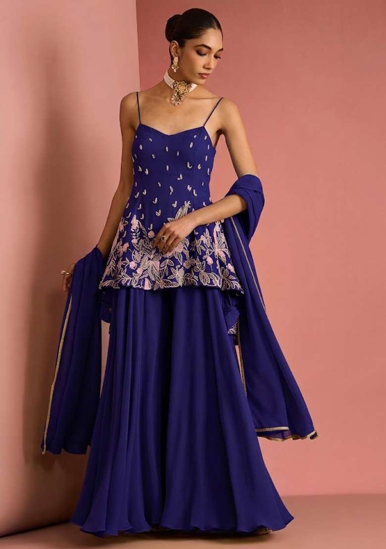 Royal Purple Handwork Goergette Sharara Set - Indya