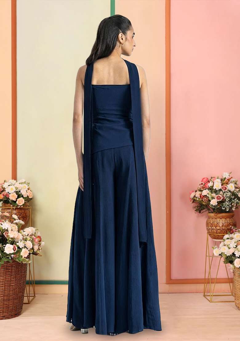 Midnight Blue Hand Work Georgette  Sharara Set - Indya
