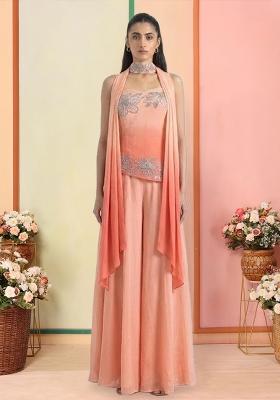 Coral Hand Work Georgette  Sharara Set
