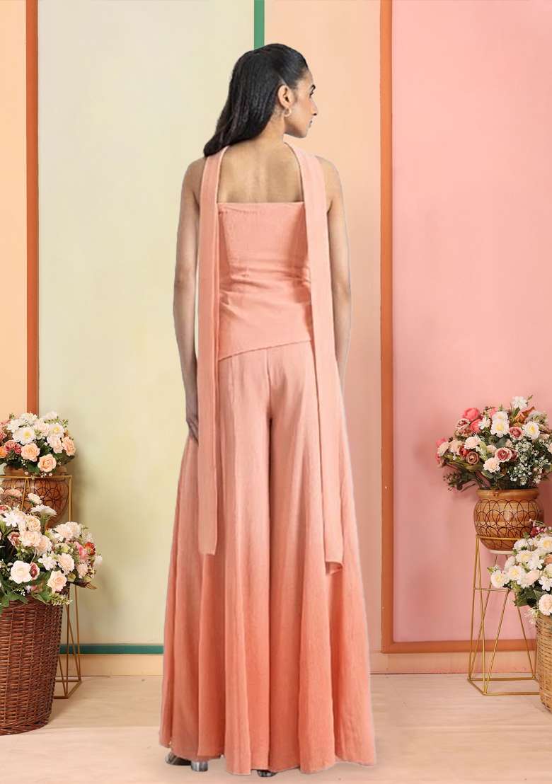 Coral Hand Work Georgette  Sharara Set - Indya