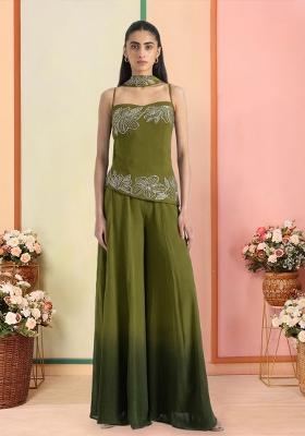 Olive Green Hand Work Georgette  Sharara Set