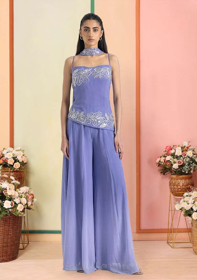 Lavender Hand Work Georgette  Sharara Set - Indya
