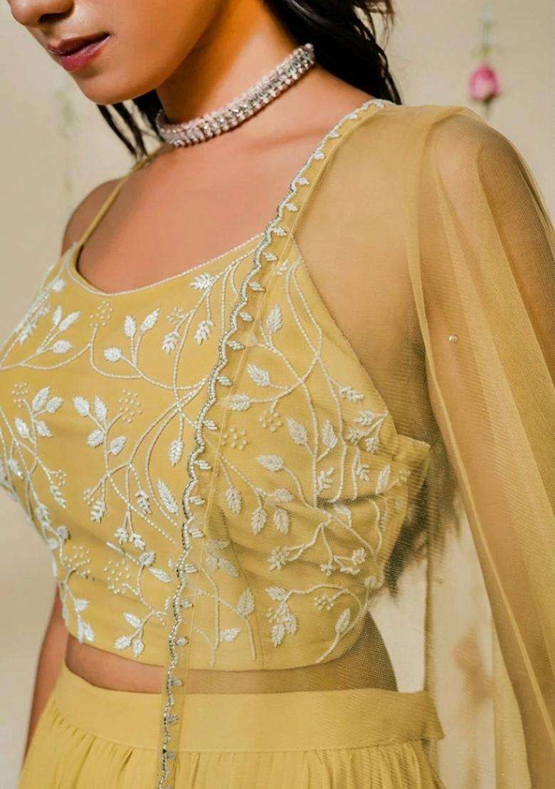 Mustard Yellow Hand Work Georgette Sharara Set - Indya