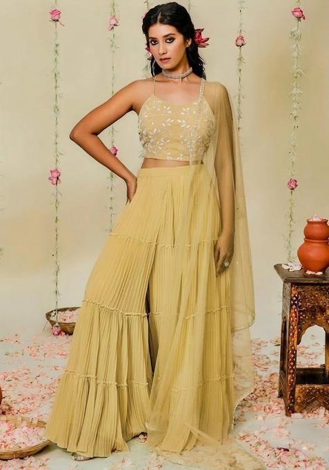 Mustard Yellow Hand Work Georgette Sharara Set