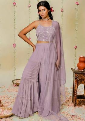 Lilac Hand Work Georgette Sharara Set