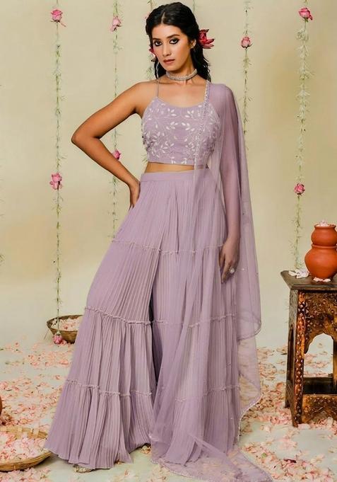 Lilac Hand Work Georgette Sharara Set
