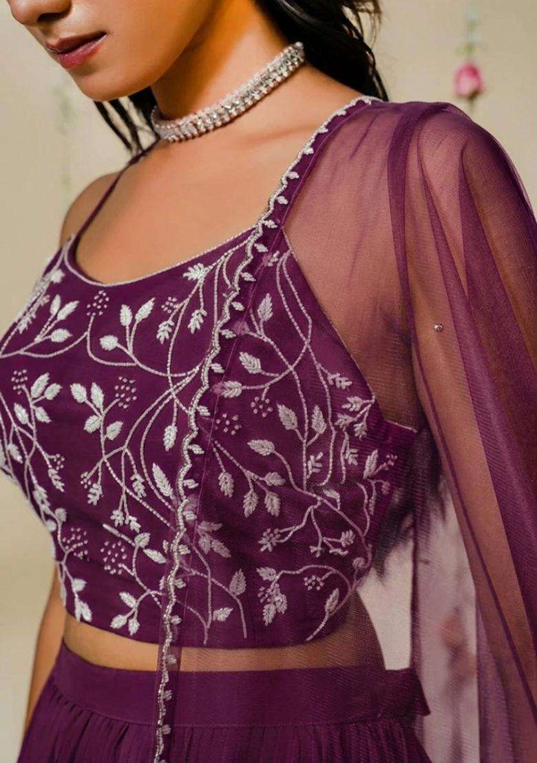 Purple Hand Work Georgette Sharara Set - Indya