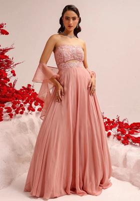 Soft Pink Hand Work Crepe Lehenga Set