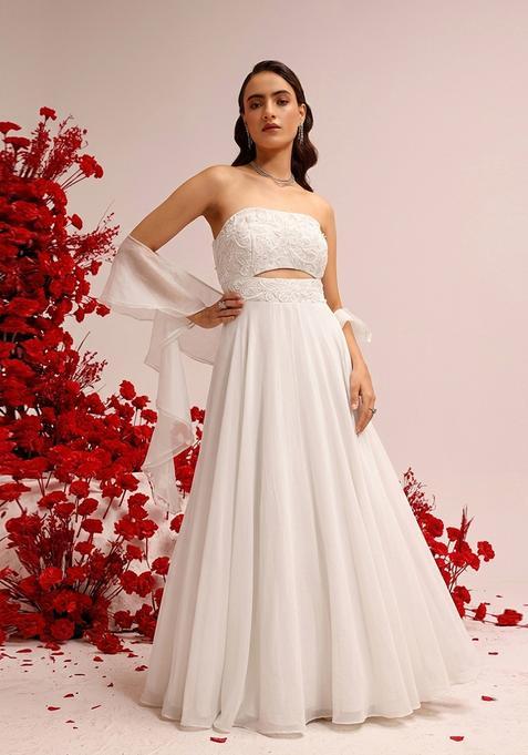 White Hand Work Crepe Lehenga Set