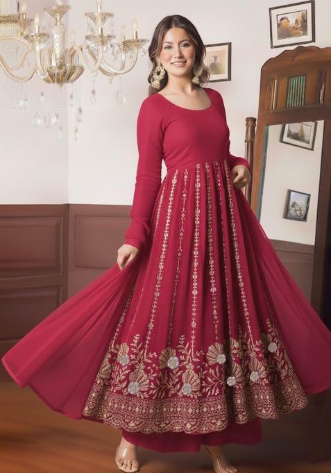 Pink Embellished Crepe Anarkali Set