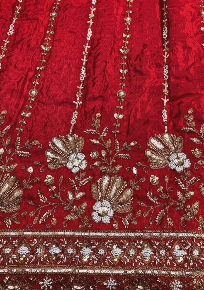 Red Embellished Crepe Anarkali Set - Indya
