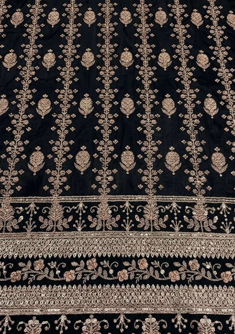 Black Embroidered Silk Anarkali Set - Indya