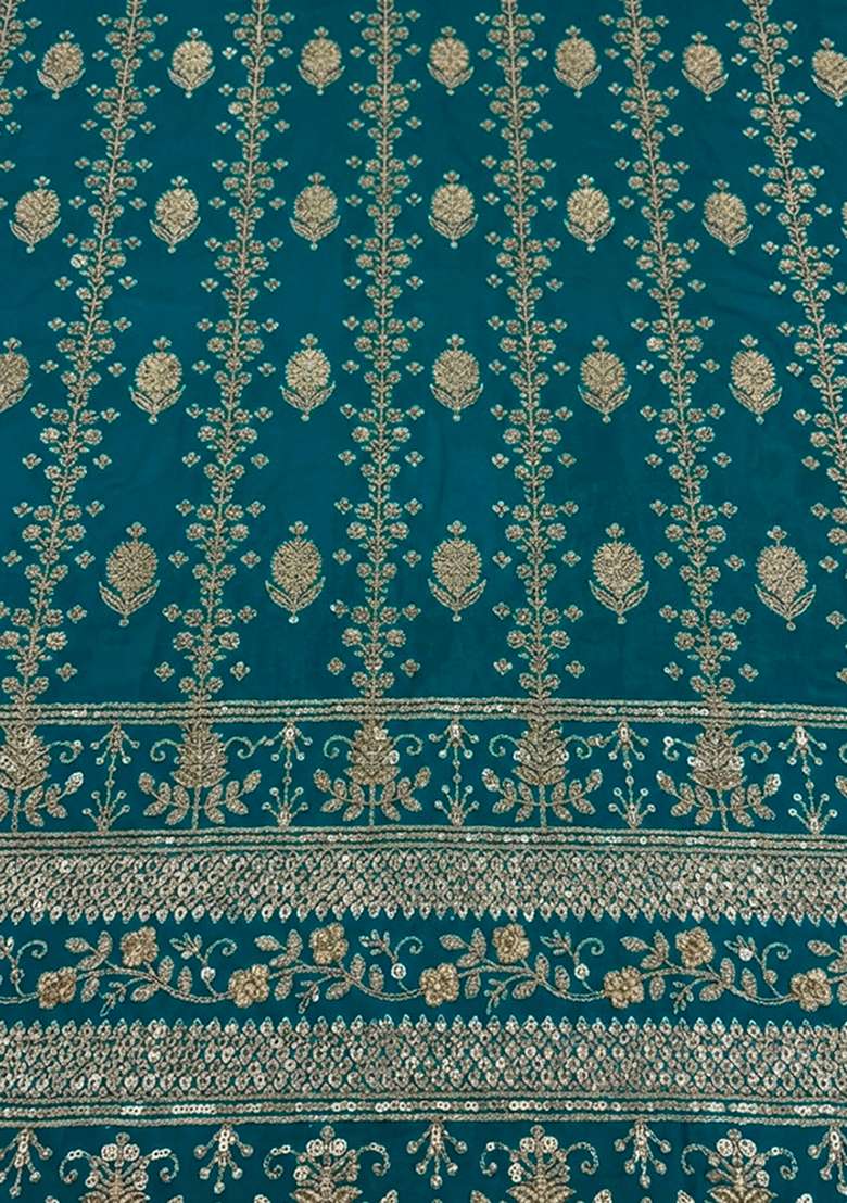 Teal Embroidered Silk Anarkali Set - Indya