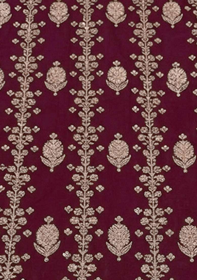 Wine Embroidered Silk Anarkali Set - Indya