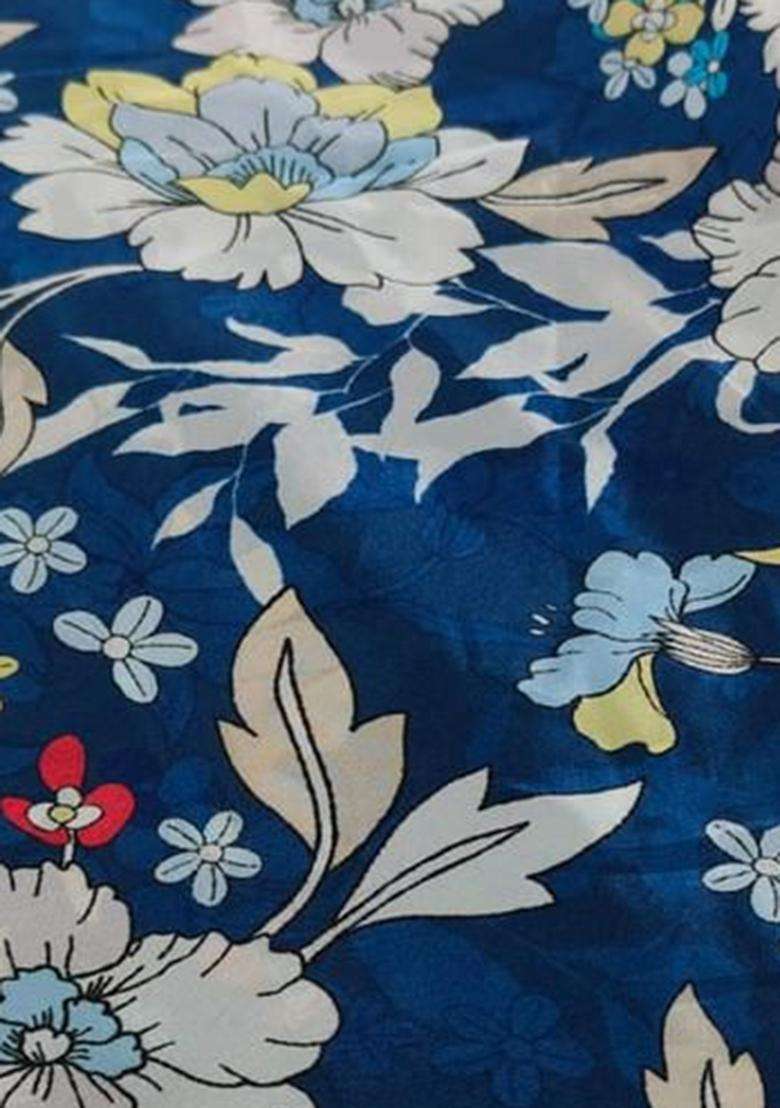 Royal Blue Floral Print Crepe Anarkali Set - Indya