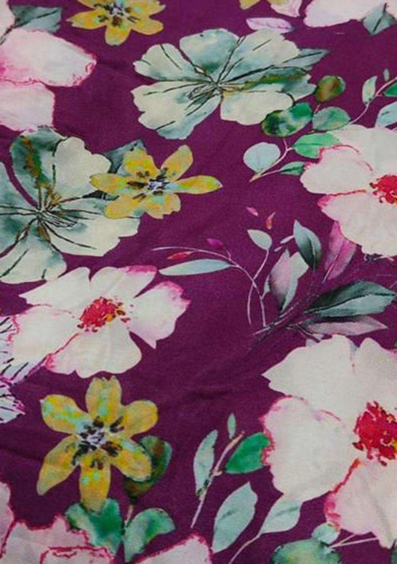 Purple Floral Print Crepe Anarkali Set - Indya