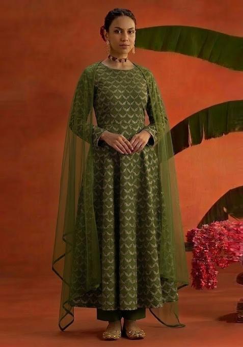Olive Chanderi Anarkali Set