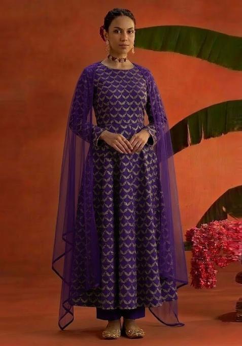 Purple Chanderi Anarkali Set