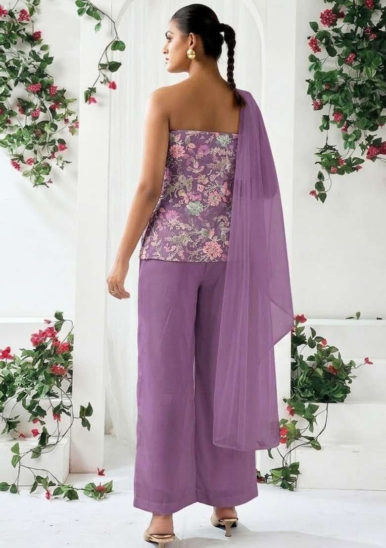 Lavender Sequin Crepe Sharara Set - Indya