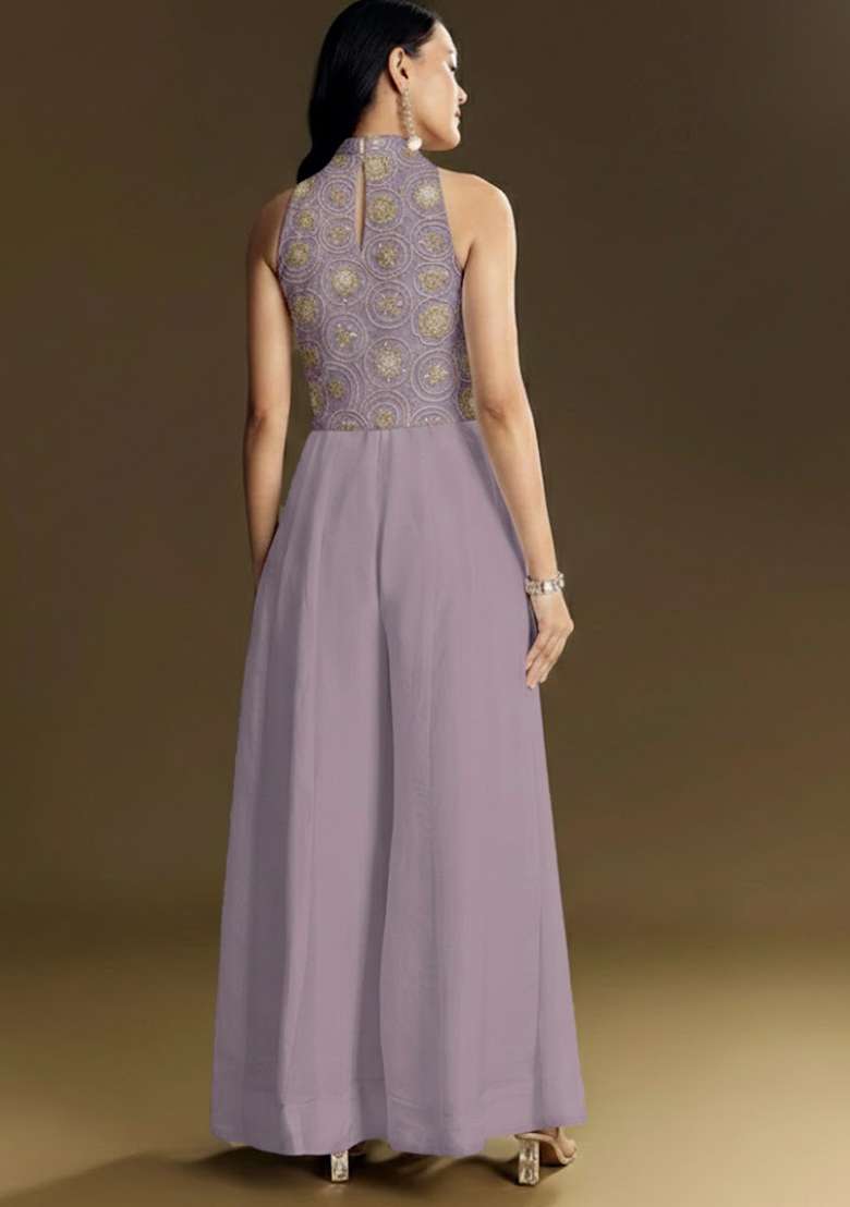Lavender Embroidered Tissue Fusion Set - Indya