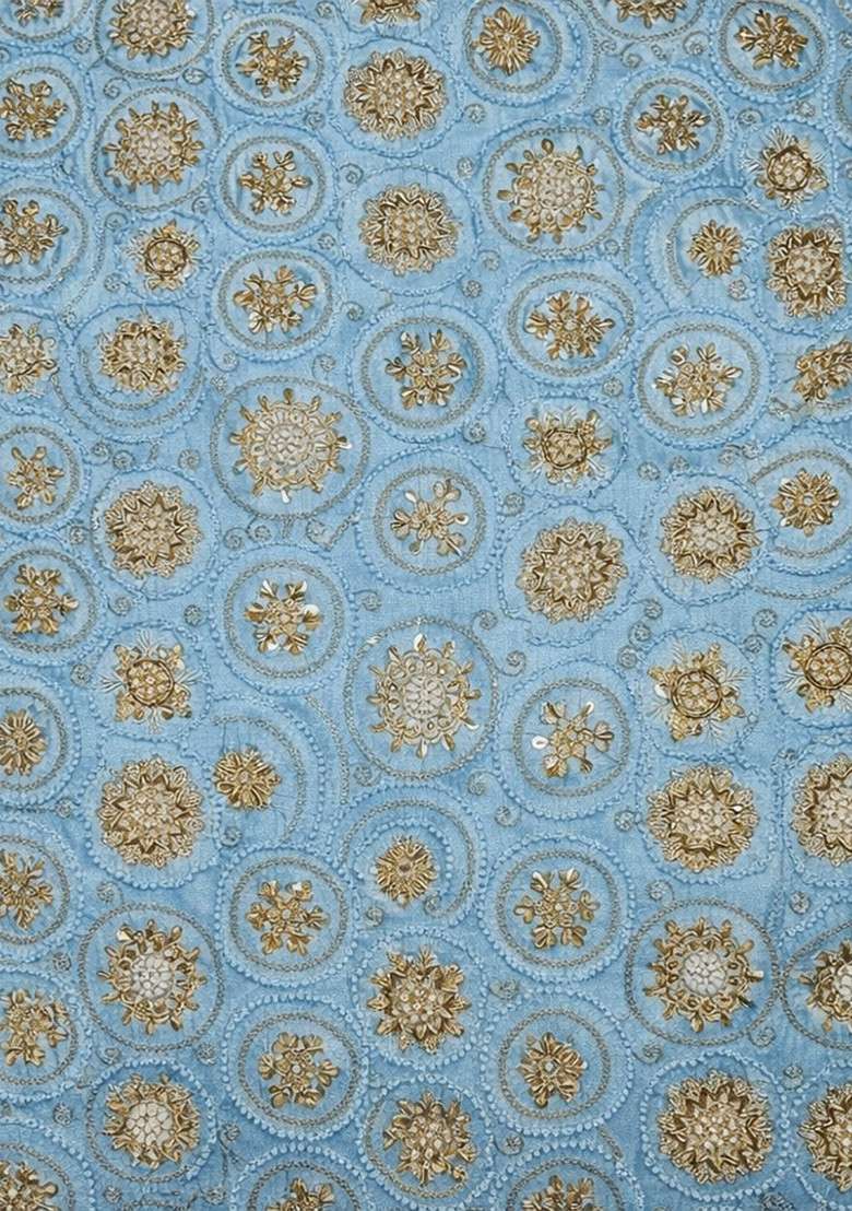 Blue Embroidered Tissue Fusion Set - Indya