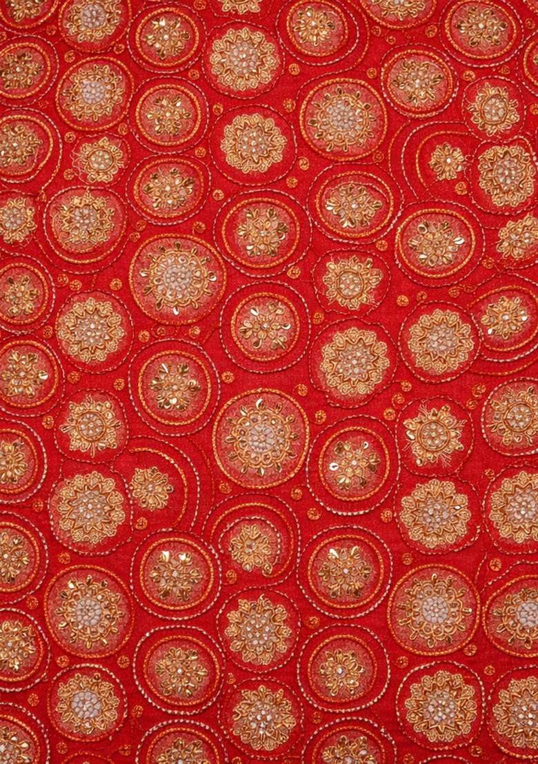 Red Embroidered Tissue Fusion Set - Indya
