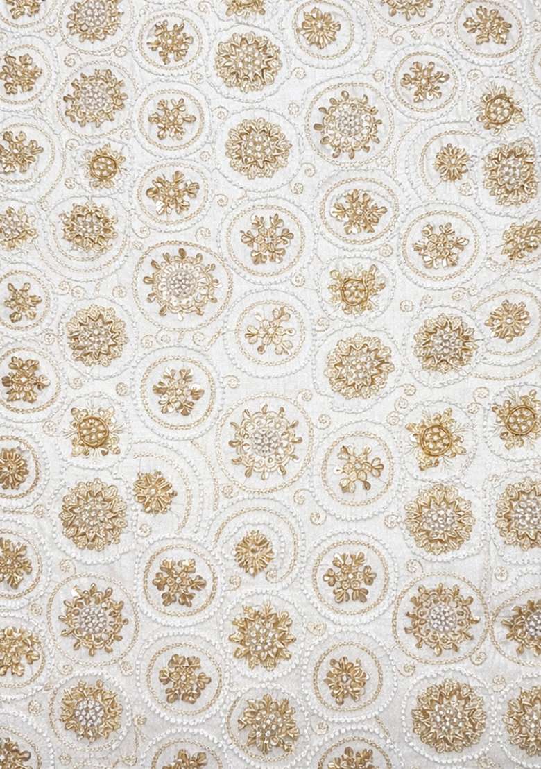White Embroidered Tissue Fusion Set - Indya