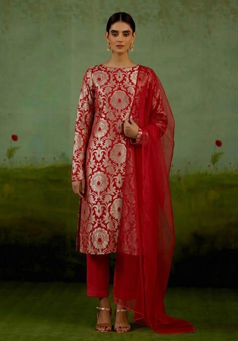 Red Silk Kurta Set
