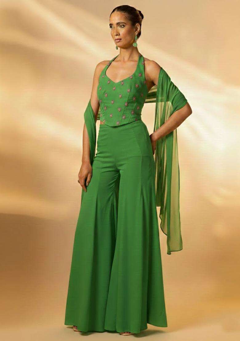 Green Sequin Chinon Fusion Set - Indya