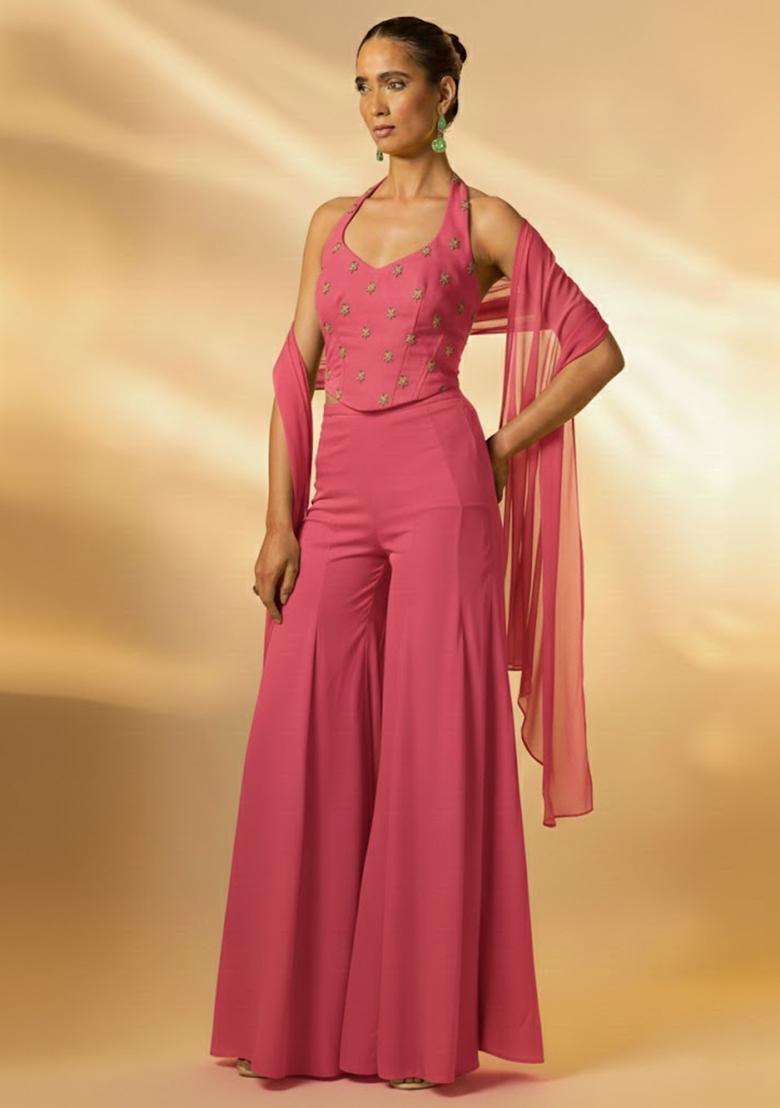 Pink Sequin Chinon Fusion Set - Indya