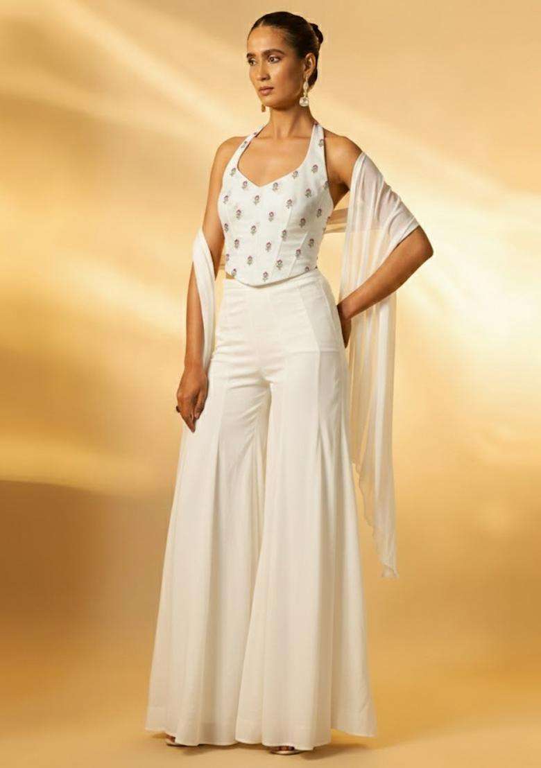 White Sequin Chinon Fusion Set - Indya