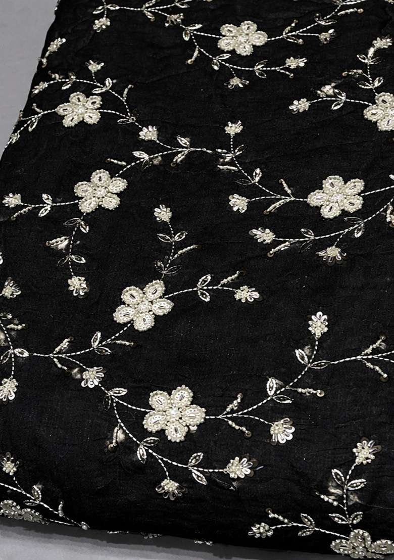 Black Embroidered Chanderi Sharara Set - Indya
