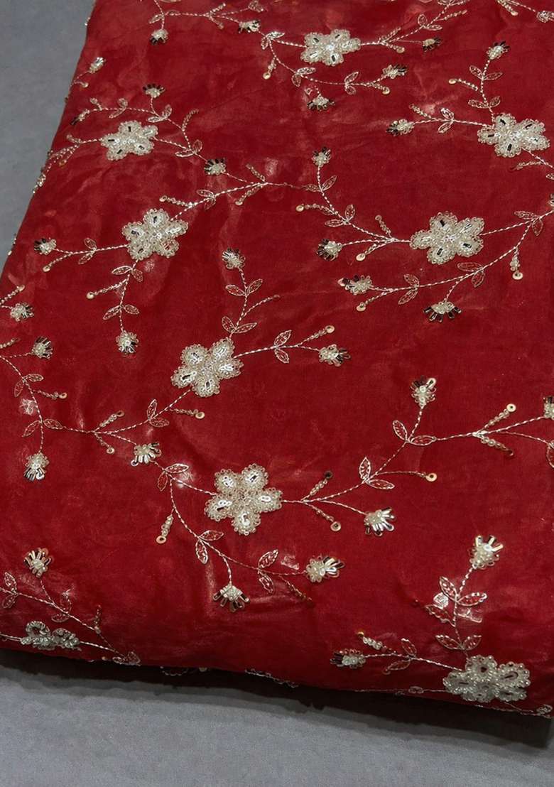 Red Embroidered Chanderi Sharara Set - Indya