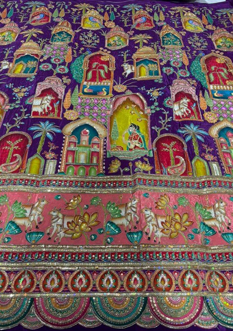 Royal Purple Figure Print Georgette Sharara Set - Indya