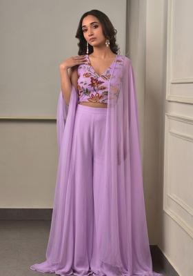 Lavender Embroidered Organza Fusion Set