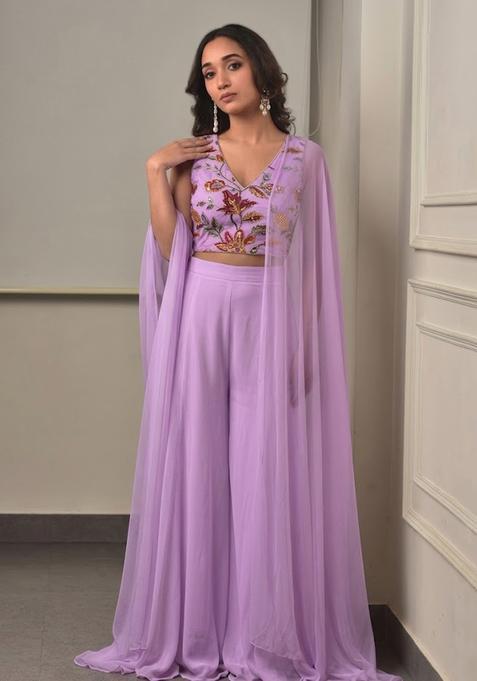 Lavender Embroidered Organza Fusion Set