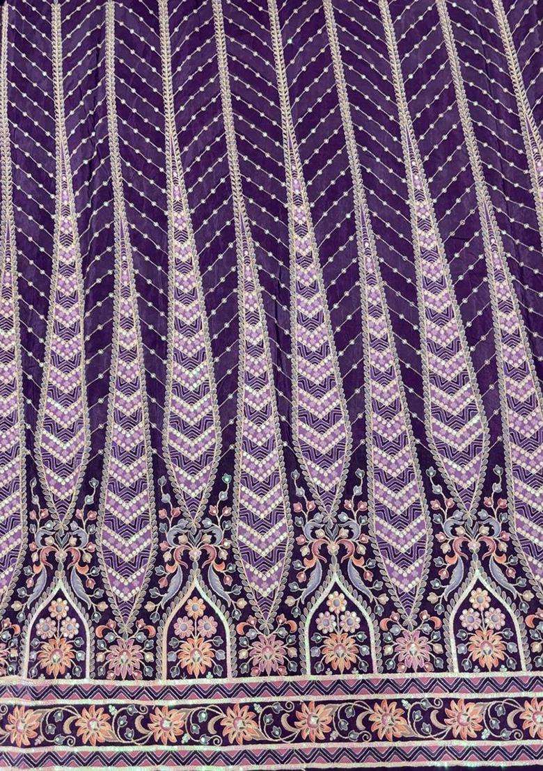 Dark Purple Sequin Crepe Sharara Set - Indya