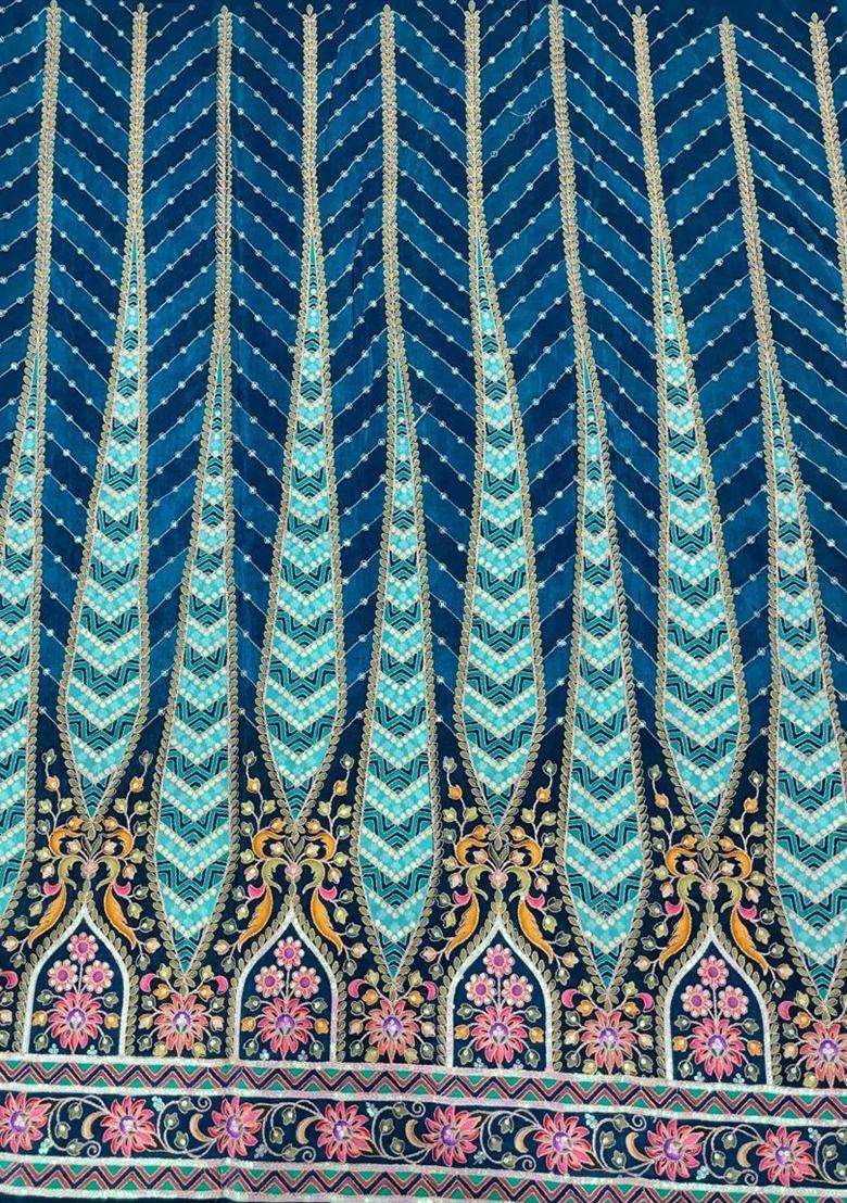 Teal Blue Sequin Crepe Sharara Set - Indya