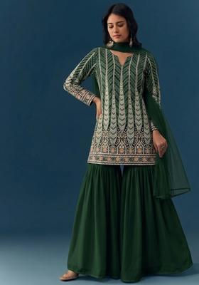 Green Sequin Crepe Sharara Set