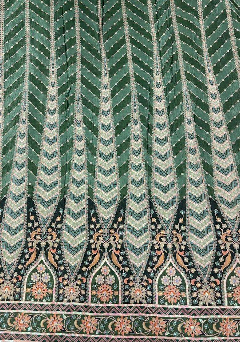 Green Sequin Crepe Sharara Set - Indya