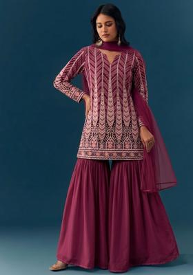 Pink Sequin Crepe Sharara Set