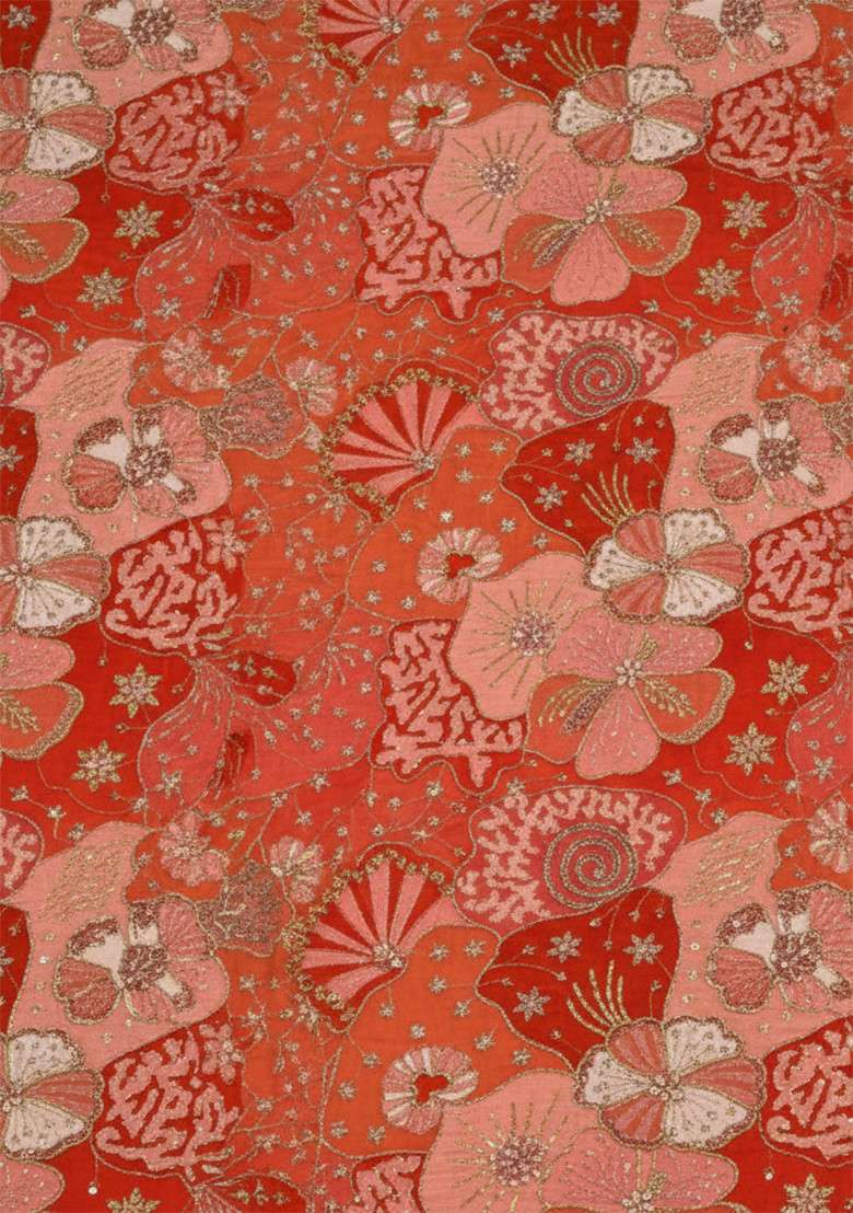 Red Embroidered Crepe Sharara Set - Indya